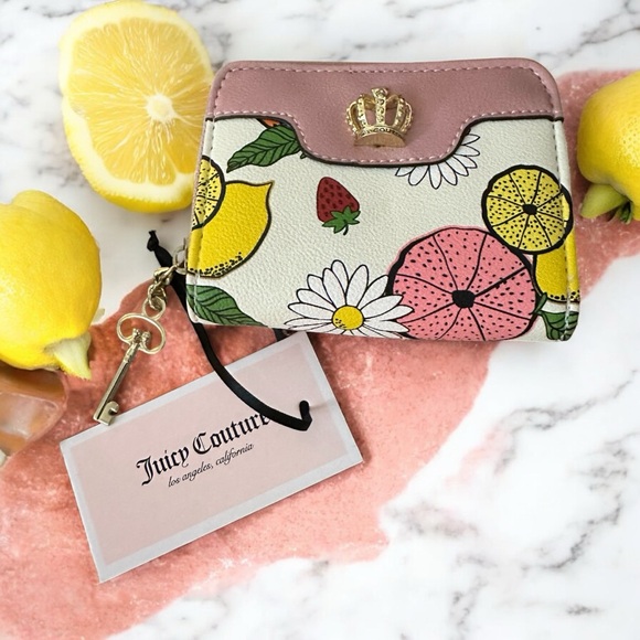 Juicy Couture Forbidden Fruit Wallet With Cream Citrus Print New With Key Charm - Picture 3 of 12